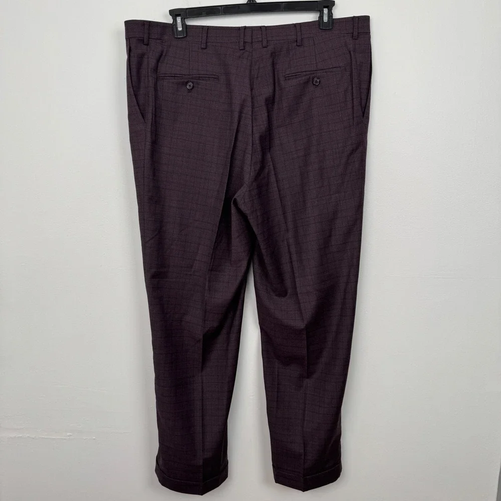 Hart Schaffner Marx Chicago Fit Suit Mens 52L Plum Purple Glen Plaid Wool USA